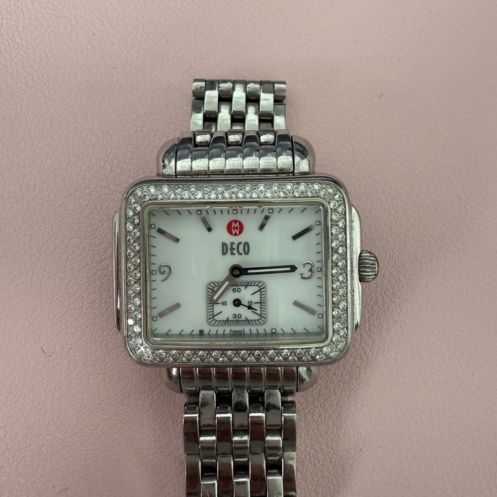 Deco Silver Watch with Crystal Accents